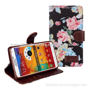Flower Pattern Leather Case with Card Slot and Holder for Samsung Galaxy Note3